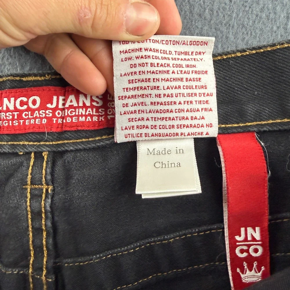 JNCO 8 Ball Jorts Men's 36 Black Skull Y2K Vintage Baggy Jean Shorts Embroidered